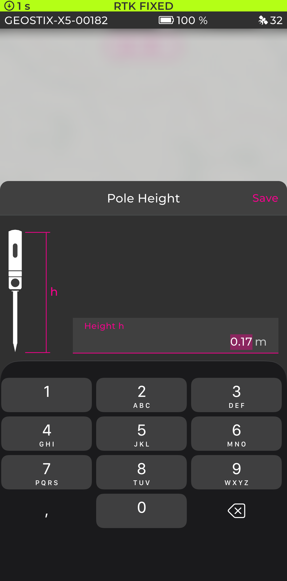 Pole Height dialog in the GEOSTIX APP